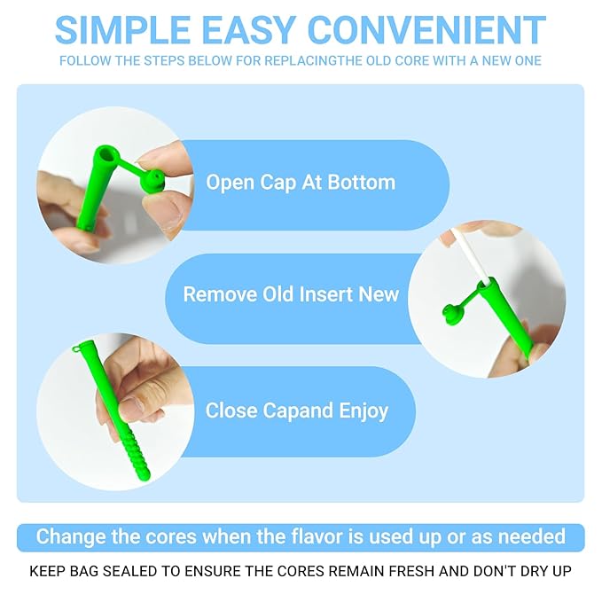 3Pcs Essential Oil Breath Stick for Fresh Breath – Reusable Aromatherapy Breath Stick with 9 Replacement Cores, Portable for Travel, Office（Green）