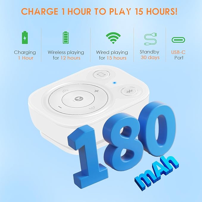 64GB Clip MP3 Player: Upgraded Bluetooth 5.3, Earphones Included, 15 Hours Battery Mini Music Player, 1000+ Songs Storage, No Phone Needed, Portable Music Players