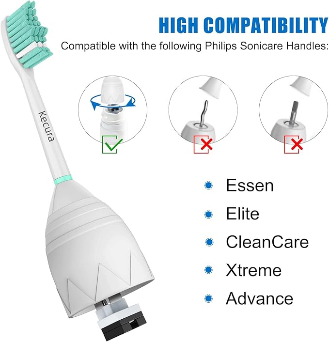 Replacement Brush-Heads Compatible with Philips Sonicare: e-Series Toothbrush Heads HX7022/66 fits Essence & CleanCare Electric Brush Handles, 6 Pack