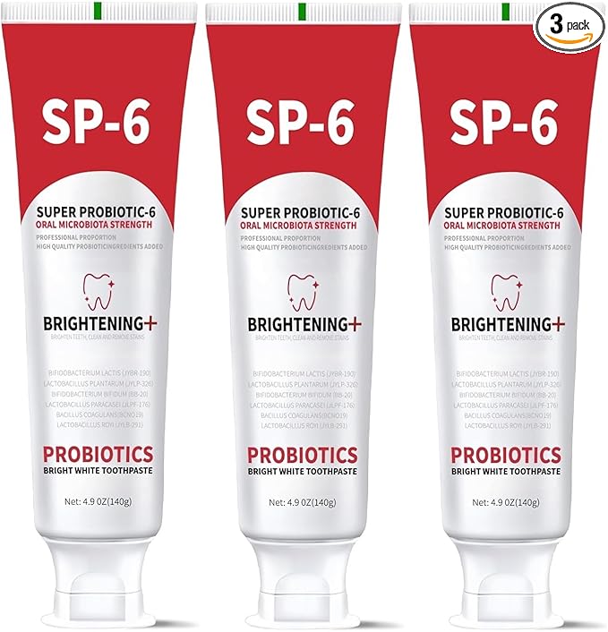 SP-6 Probiotic Whitening Toothpaste, Enhanced Formula with 6 Probiotics for Teeth Whitening and Gum Health, Enamel-Safe, Fluoride-Free, Fresh Mint Flavor, 4.6oz (3)