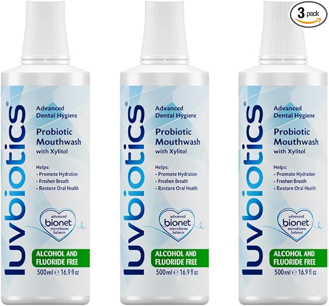 Luv Biotics Fluoride Free Mouthwash with Oral Probiotics, Xylitol & Aloe Vera -3 x 500ml