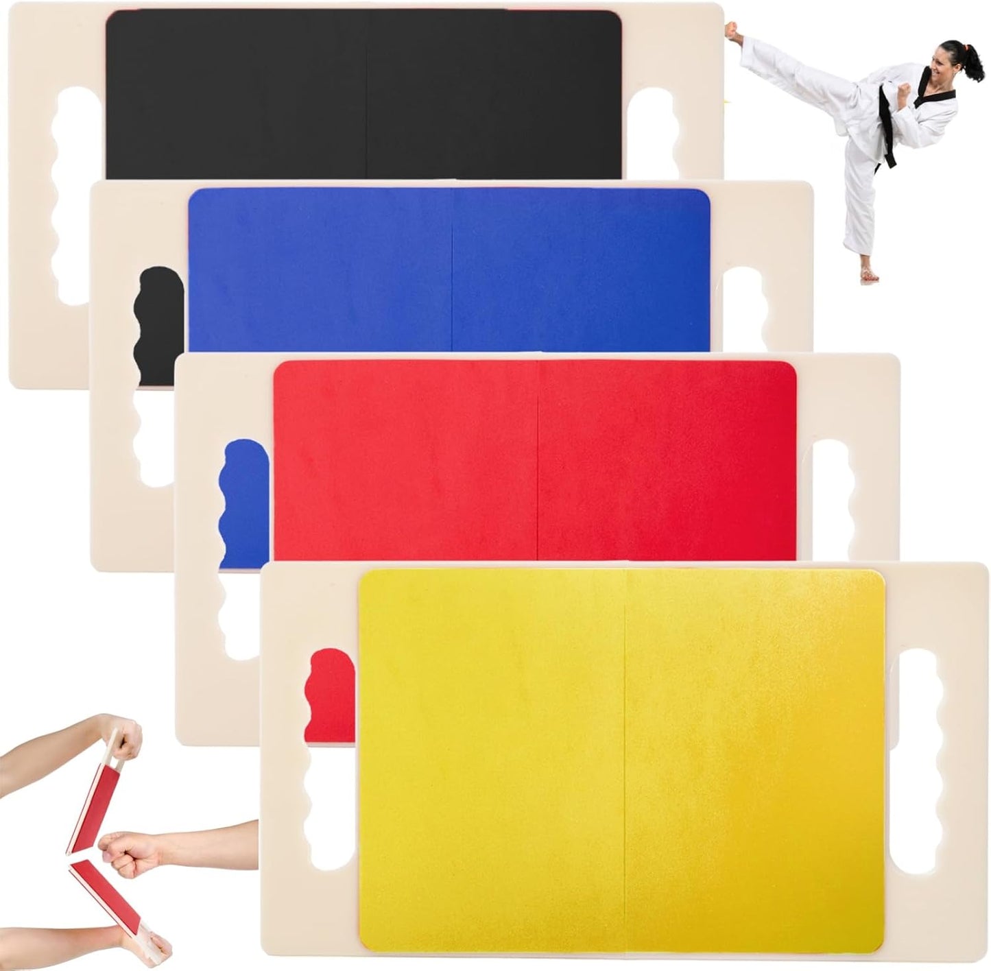 4 Pack Rebreakable Punching Board with Handles, 16.5"x9" Taekwondo Karate MMA Boards, Reusable Plastic Training Breaking Boards, Martial Arts Boxing Training Equipment for Kids Adults, 4 Levels