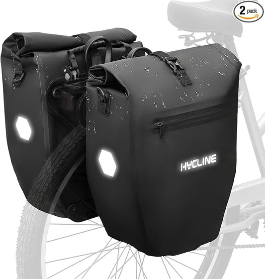 Hycline Waterproof Bike Panniers Bag: Bicycle Rear Rack Bags 28L Large Capacity with Dual Carrying Handle and Shoulder Strap for Commuting Cycling Traveling Touring Shopping - 2PCS