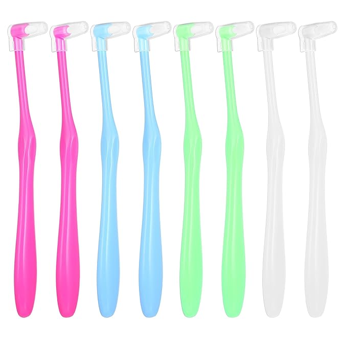 8 Pcs End Tuft Toothbrush Multicolor Ultra Soft Gum Brushes Soft Bristles Angled Toothbrush for Braces Retainers Back Teeth and Wisdom Teeth Detail Cleaning Hard-to-Reach Areas