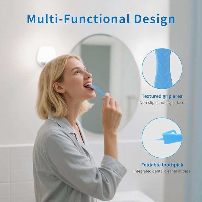 Tongue Cleaner, Tongue Scraper, Disposable, Plastic Scraper, Clean Tongue, Promote Fresh Breath, Includes Safe Fold- Back Tooth Pick, 100 Count