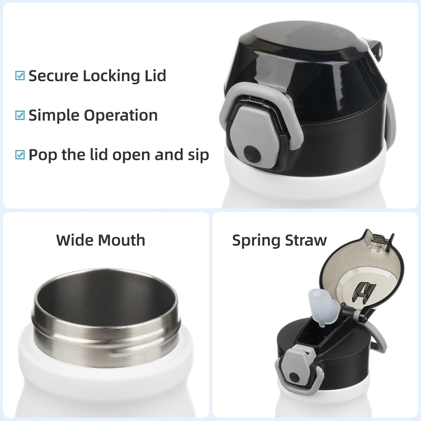 Insulated Water Bottle with Straw and Carry Loop,18 oz Stainless Steel Double Wall Vaccum Metal Water Flask with Leak-proof Lid,White