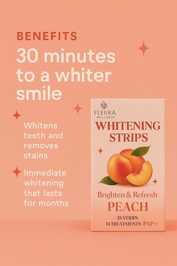 Pap Teeth Whitening Strips – Peach and Watermelon Flavor | Enamel-Safe, Sensitivity-Free Whitening, Gentle Daily Use, 28 Strips (14 Treatments) (Peach)