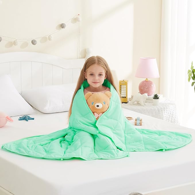 L'AGRATY Weighted Blanket - 40"x60" 7lbs Cooling Breathable Microfiber Material with Glass Beads Small Blanket for All-Season Summer Fall Winter Soft Thick