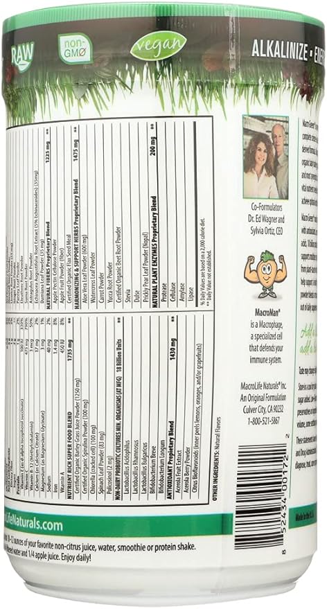 MacroLife Naturals Macro Greens Powder 38 Superfood Probiotic Antioxidant Enzyme & Herbal Supplement Immunity Energy Cleanse - Non-GMO Vegan Gluten-Free Dairy-Free - 60 Servings