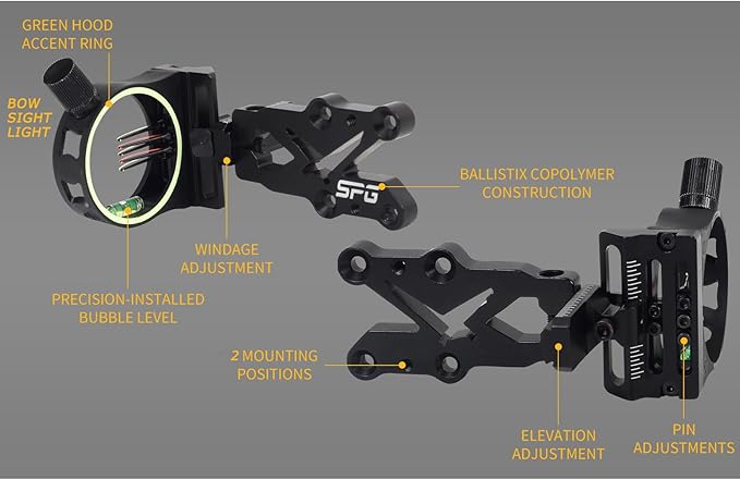 Archery 5 Pin Bow Sight .029 Fiber Optics Sight with Rheostat Light & Reversible Mount Design for Compound Bow (Right Hand)