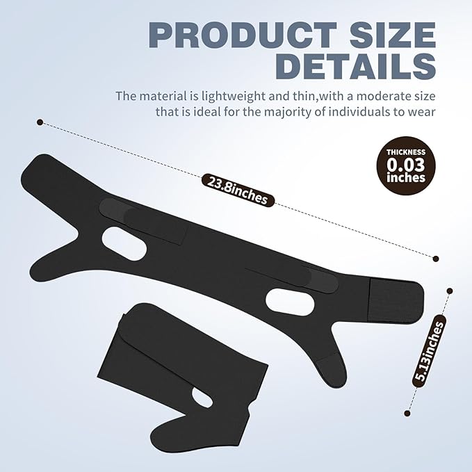 OHELEEP Anti Snore Chin Strap for CPAP Users, Snore Stopper Adjustable, Chin Strap for Sleeping Comfortable Stop Snoring Solution, Anti Snoring Devices Breathable and Reusable, Black, M