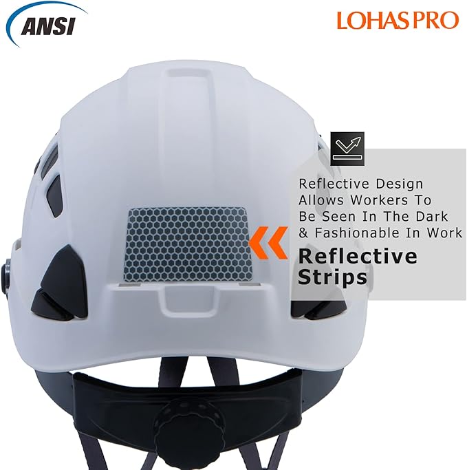 LOHASPRO Hard Hats Construction Safety Helmet with Visor ANSI Z89.1 Approved OSHA Hardhat, Vented Men White Hard Hat with Chin Strap Tree Climbing Arborist Helmet (P1 White+Smoked Visor)