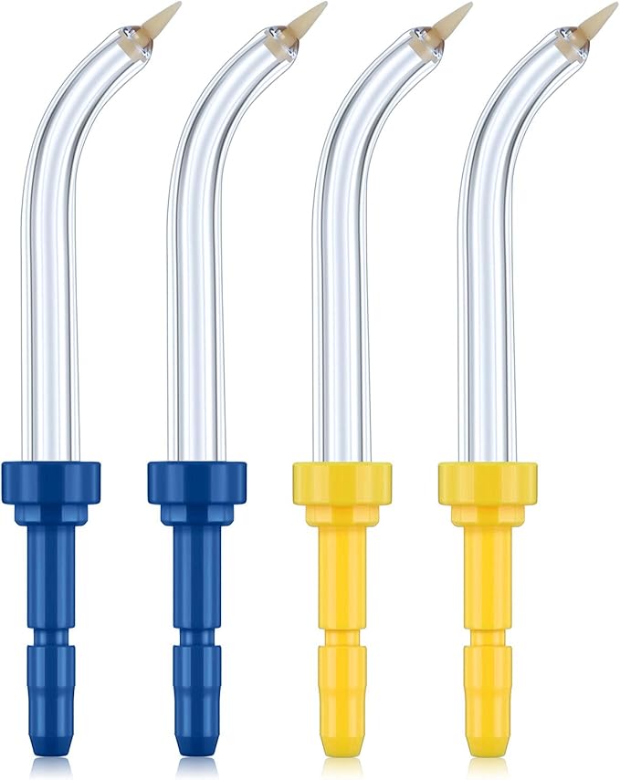 Yaomiao 4 Pcs Replacement Heads Tips Compatible with Waterpik Water Flossers and Other Brand Oral Irrigators 2 Colors Periodontal Tips for Dental Water Flossers