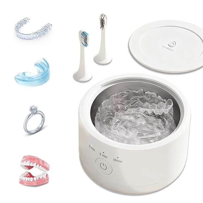 Three Modes Denture Cleaner Machine for Invisalign Cleaner,50kHz Ultrasonic Retainer Cleaner Machine,200ML Mouth Guard Cleaner,For Dentures,Mouth Guards,Braces,Aligners,Toothbrush,Jewelry