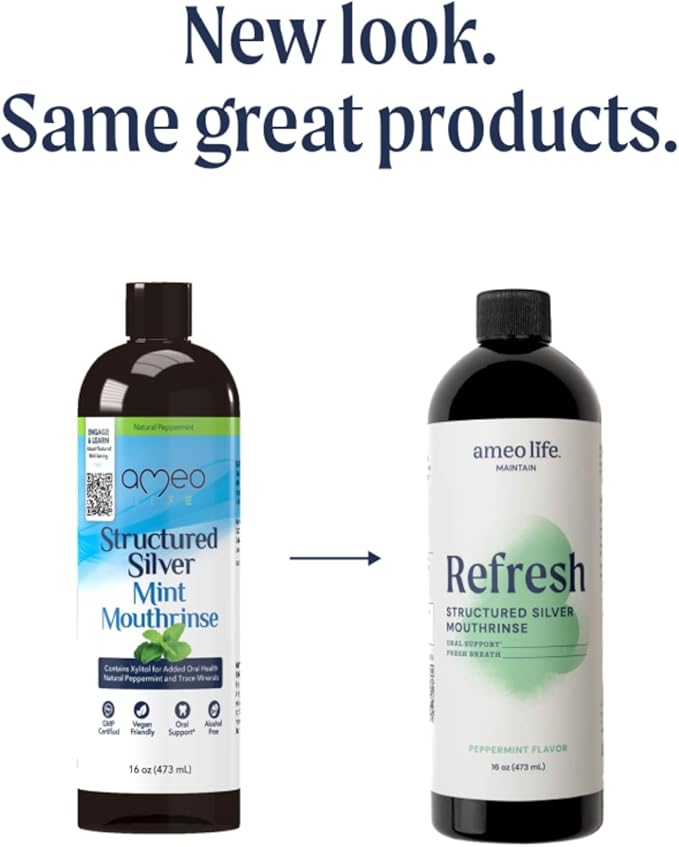 Ameo Life Structured Silver Mouthwash 10ppm Mint Flavor - Natural Colloidal Mouthwash for Fresh Breath & Oral Health, Alcohol-Free Oral Rinse with Silver Nanoparticles, 16 oz