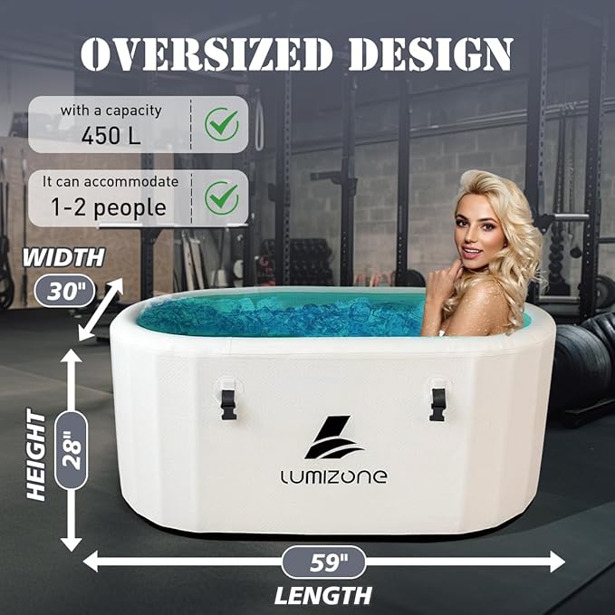 Lumizone Inflatable Cold Plunge Tub 132 Gallons Capacity Ice Bath Portable Ice Bath Tub Compatible With Water Chillers with Lid Drop Stitch PVC Double Layer Seals Oversized for Athletes