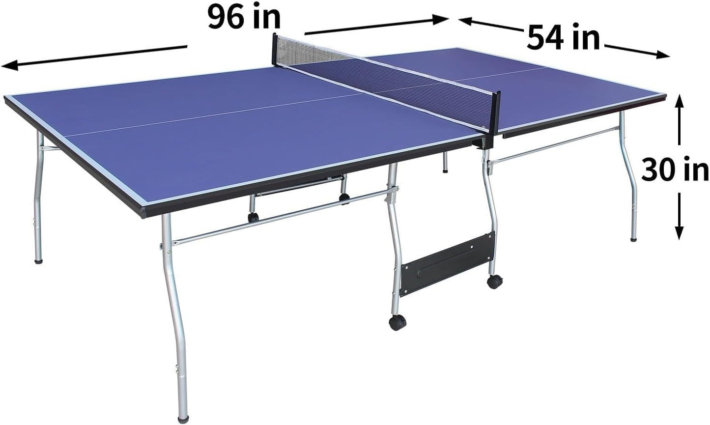 8FT Foldable Ping Pong Table Set, Midsize Portable Table Tennis for Indoor, Outdoor, Includes Net, 2 Paddles, 3 Balls, Weatherproof Design, Single Player Mode, Easy Storage