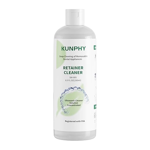 KUNPHY Ultrasonic Retainer Cleaner Solution Concentrate-Professional Cleaning of Retainers, Denture, Invisible Aligners, Mouth Guards, Night Guards, Remove Odors, Discoloration & Stains 8 oz(Mint)