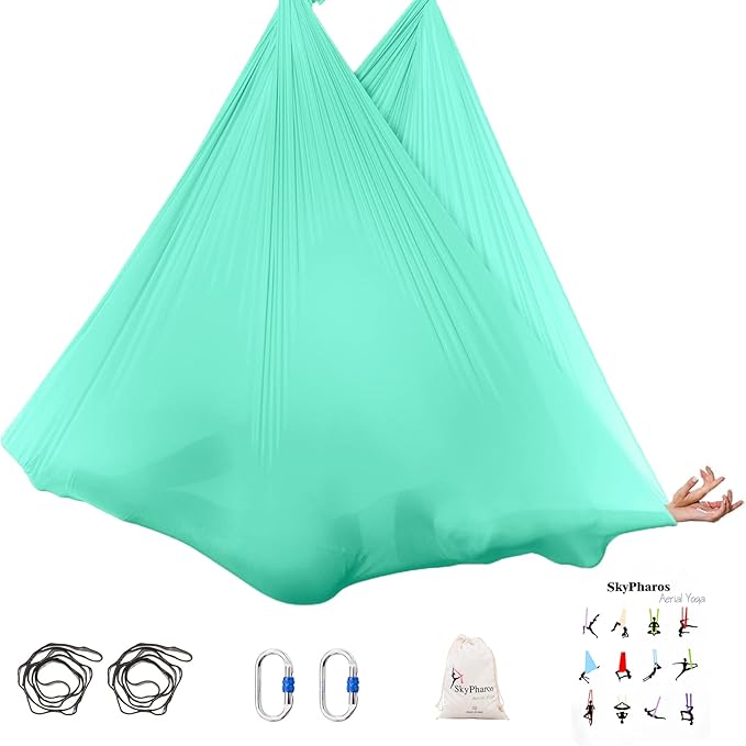 5.5 Yards Aerial Silks Yoga Swing Set - Aerial Yoga Hammock Kit Anti-Gravity Flying for Fitness, Low/Non Stretch Nylon Tricot Fabric Hardware Included for Dance