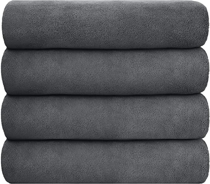 JML Microfiber Towels, Bath Towel Set 4 Pack, 27" x 55" - Super Absorbent, Fast Drying Bathroom Towel for Hair, Swimming, Fitness, Sport, Yoga -Grey