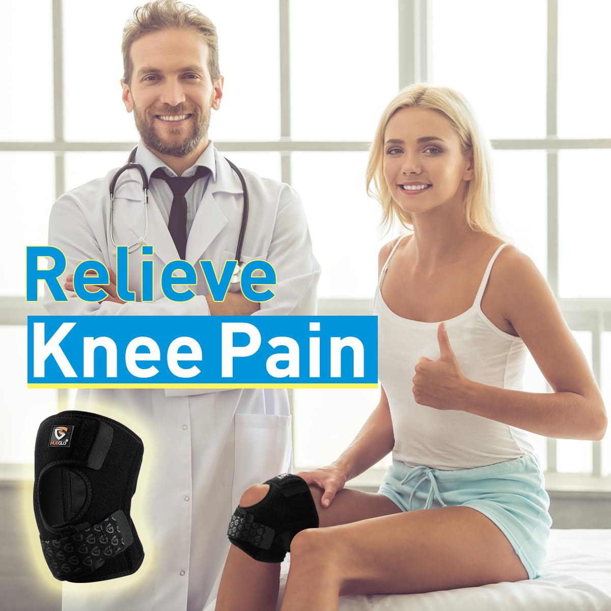 HUEGLO Knee Brace for Men Women, Knee Pain Relief Patellar Tendon Support Strap, Adjustable Patella Stabilizer, Meniscus Tear,Small/Medium