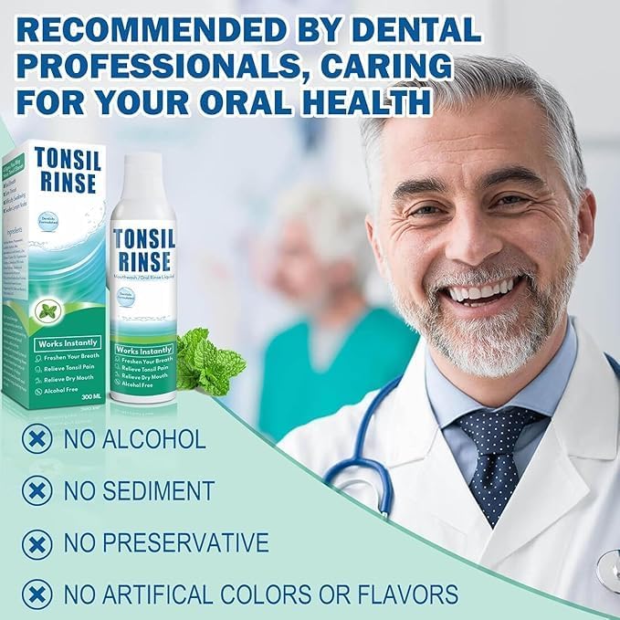 Tonsil Rinse-Tonsil Stone Remover Mouthwash，Natural Mouthwash Soothe Tonsils，Fight Bad Breath，Relieve Dry Mouth-Alcohol-Free，Breath Freshening，Mint Flavor-10 FL OZ