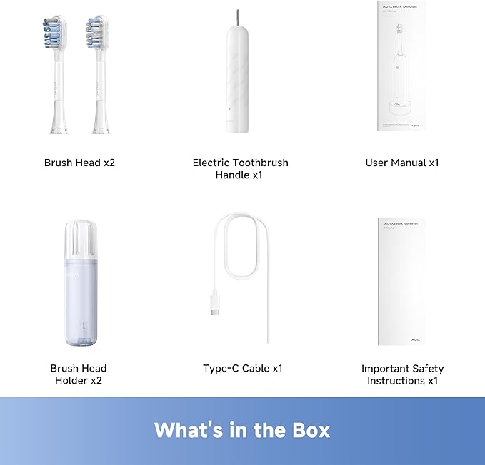 Mova Fresh SweepDrive Electric Toothbrush, Rechargeable Electric Power Toothbrush for Adults, Intuitive Pressure Sensing, 3-in-1 Replacement Brush Head with Holder, 30 Days of Battery Life, White