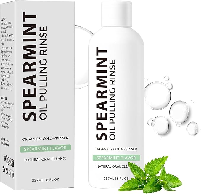 White Spearmint Oil Pulling Rinse, Cold-Pressed Coconut Mouthwash for Teeth Whitening, Peppermint Pulling Oil for Teeth and Gums, Pure Mint Mouthwash (4 Oz)