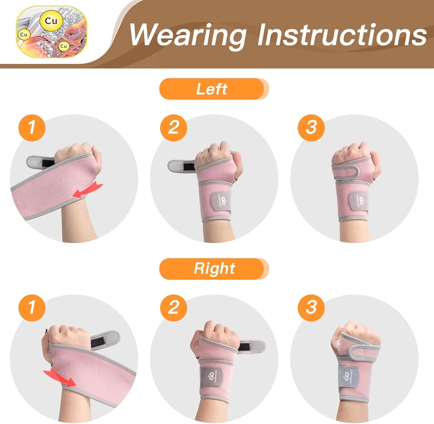 INDEEMAX 2 Pack Copper Wrist Brace Support for Carpal Tunnel, Pain Relief, Arthritis, Tendonitis, Adjustable Wrist Braces Compression Wraps Both Hands, Fit for Men and Women