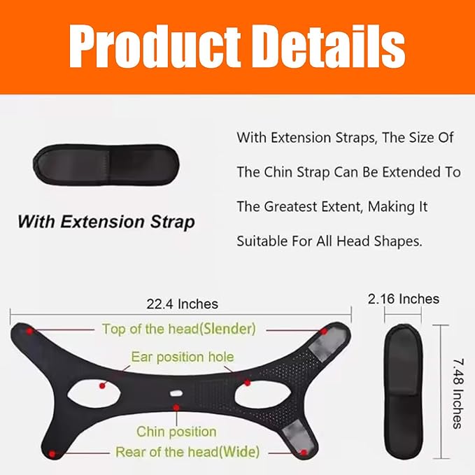 Chin Strap for Sleeping User, Anti Snoring Chin Strap to Keep Mouth Closed, Airflow Jaw Strap for Sleep Apnea, Snoring Cpap Chin Straps for Men Women with Eyeshade, Nasal Strips and Earplugs