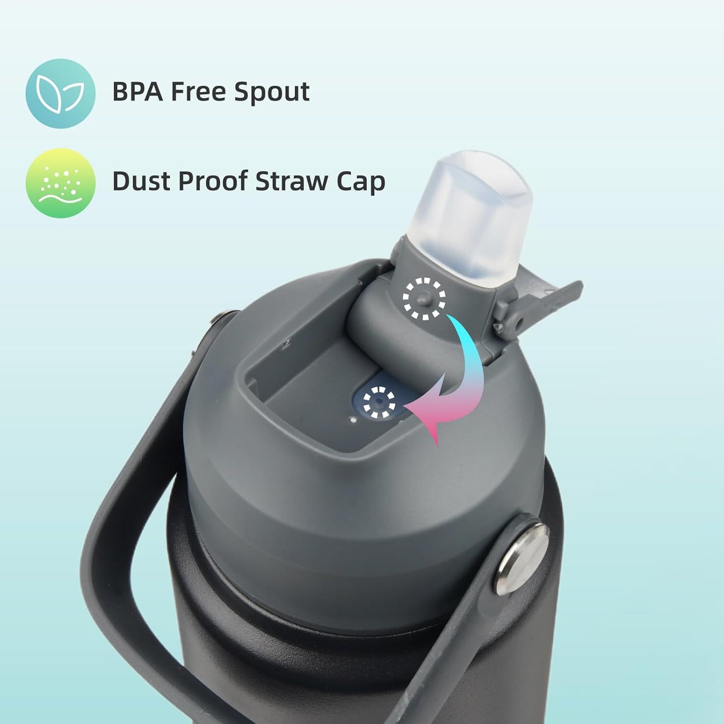 Insulated Water Bottle with Straw Lid,18 oz Stainless Steel Vacuum Metal Bottle with Silicone Handle,Black