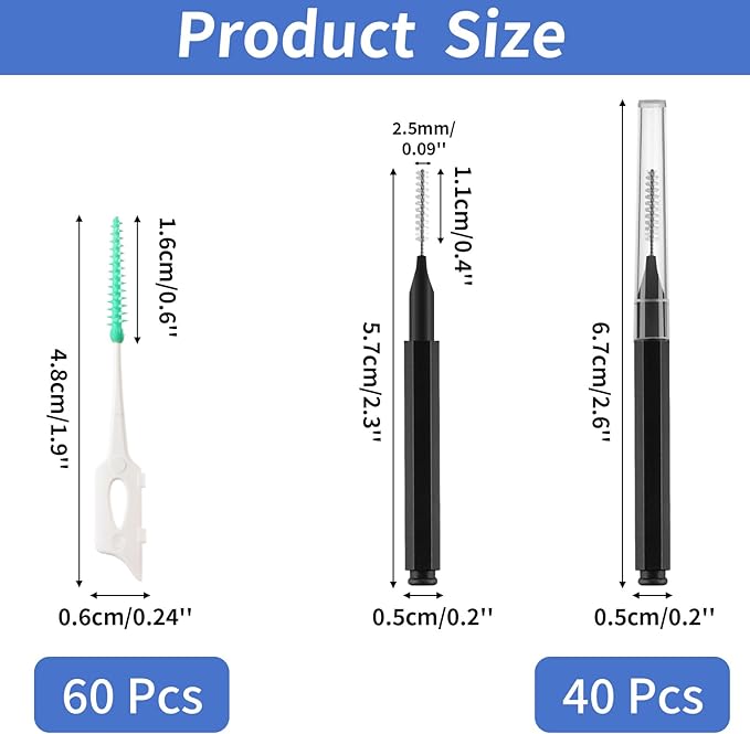 Interdental Brush, 100Pcs Soft Braces Brush Set, 40Pcs Tooth Flossing Head for Oral Hygiene Tooth Cleaning with 60pcs Disposable Braces Flossers Tooth Cleaning Tool (Stylish Colors,Multiple Sizes)