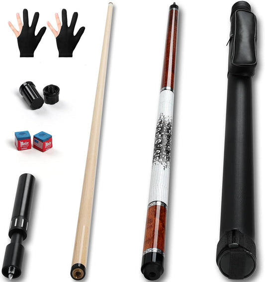 Advanced Pool Stick with Telescopic Cue Extension, Original Dyeing Brown Cue Sticks for Billiard Enthusiasts, 58'' Pool Cue Set with Accessories (Leatheret Carry Bag, Chalks, Gloves)