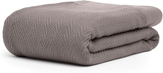 Luxury Cotton Blankets for King Bed - Blanket for Ultimate Comfort and Warmth, Herringbone Cozy Lightweight,Soft and Breathable Design Ideal for Cuddling for All Seasons Dark Grey