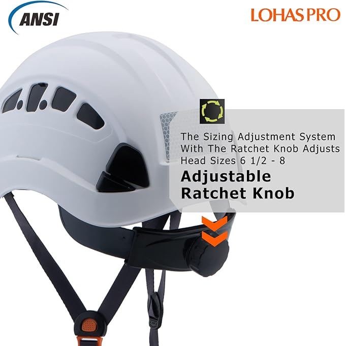 LOHASPRO Hard Hats Construction Safety Helmet with Visor ANSI Z89.1 Approved OSHA Hardhat, Vented Men White Hard Hat with Chin Strap Tree Climbing Arborist Helmet (P1 White+Clear Visor)