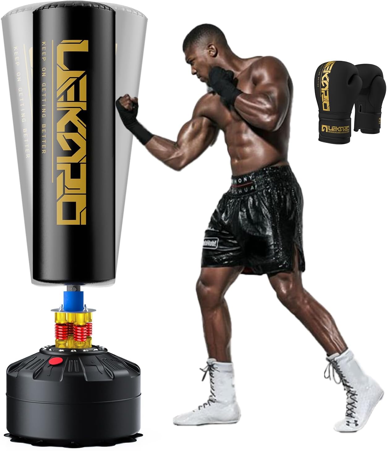 LEKÄRO Freestanding Punching Bag with Boxing Gloves, Heavy Boxing Bag with Stand for Adult Kids, Standing Kickboxing Bag