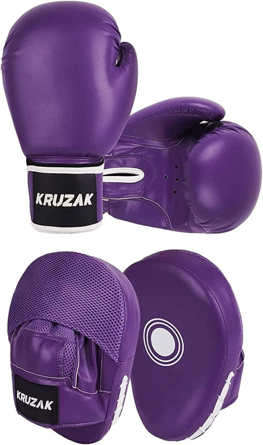 Kruzak Plain Kids Focus Mitts and Boxing Gloves Set for Kickboxing and Muay Thai MMA Training - Unisex Kit with Punching Pads for Martial Arts and Karate
