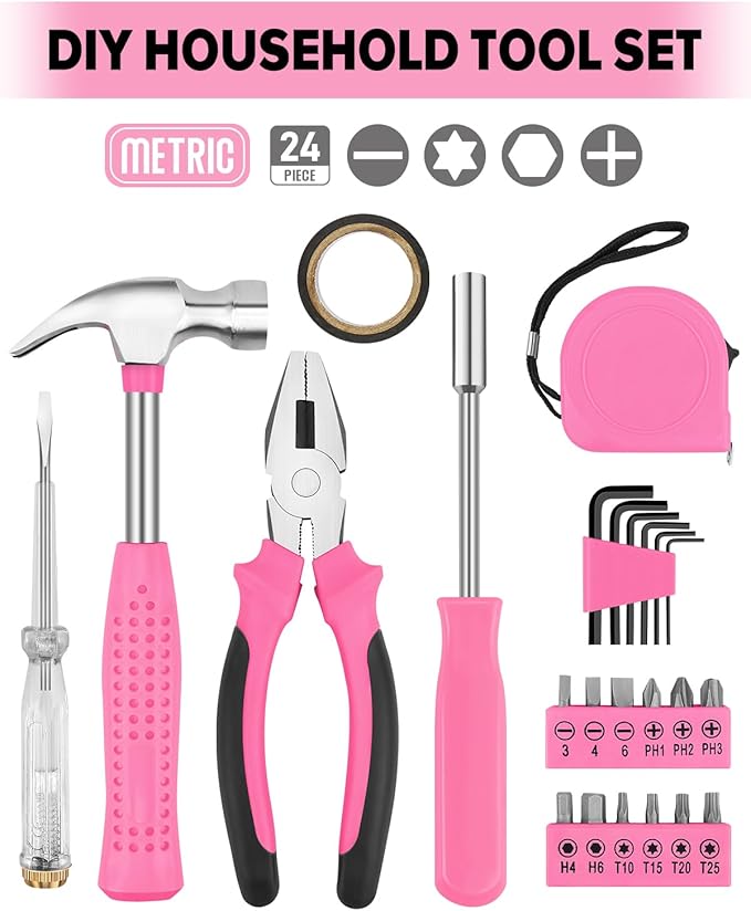 24pcs Home DIY Tool Kit for Household, Office & Garage - General Repair Small Hand Tool Set with Storage Case