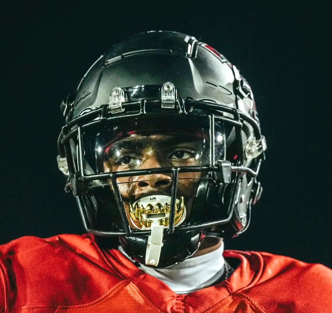 Loudmouth Football Mouth Guard - 3D Chrome Beast Football Mouthpiece, Fits Adult & Youth Ages 5+, Accessories Mouth Guard (3D Beast - Chrome White/Gold)