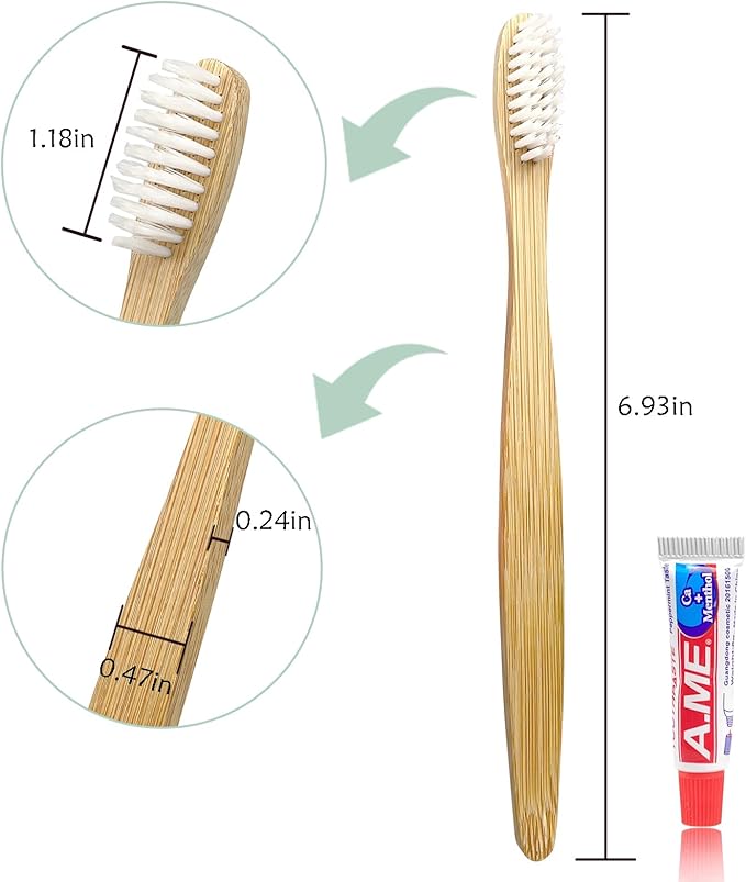 Bamboo Toothbrushes Kit Bulk, Disposable Toothbrushes with Toothpaste(6g), Individually Wrapped Toiletries Amenities for Hotel, Airbnb, Homeless, Shelter, Camping and Travel (100 Pack)