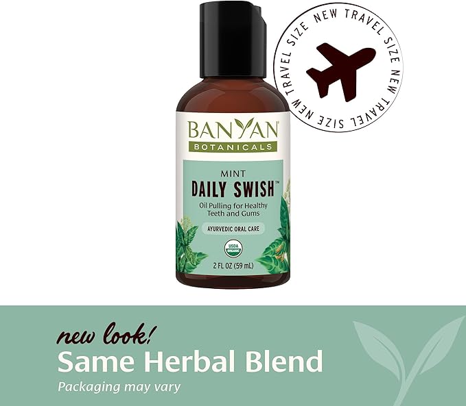 Banyan Botanicals Mint Daily Swish – Organic Ayurvedic Pulling Oil with Coconut Oil – Mouthwash for Fresh Breath and Sparkling Oral Health* – 2 oz – Non GMO Sustainably Sourced Vegan