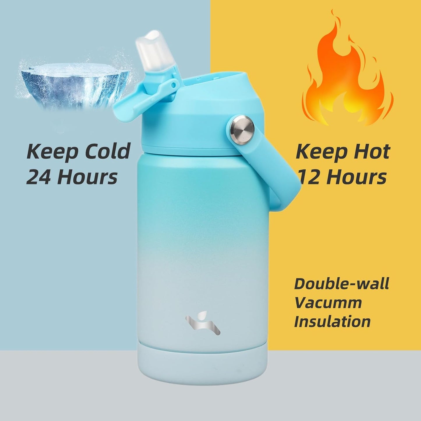 Insulated Water Bottle with Straw Lid,12 oz Stainless Steel Vacuum Metal Bottle with Silicone Handle,Sea Salt