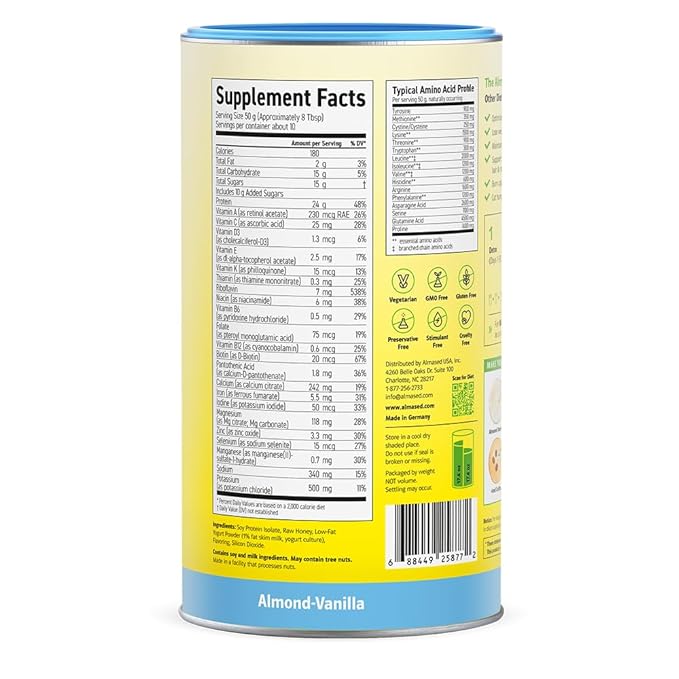 Almased Protein Powder, GLP-1 Nutrition Support Supplement, Meal Replacement Shake for Weight Loss, high protein, complete nutrition (Vanilla Flavor, 3 Cans @ 17.6 oz ea + scoop + 700ml Shaker Bottle