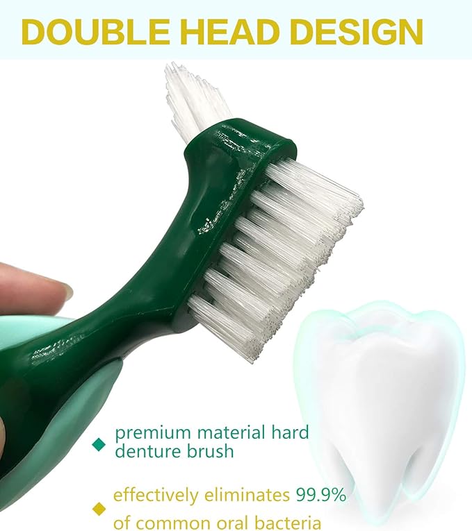 Premium Hard Denture Brush, Multi-Layered Bristles & Portable Double Sided Toothbrush for Denture Care (Pack of 2)