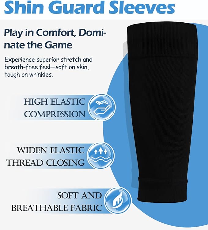 1 Pair Men's Grip Soccer Socks and 1 Pair Shin Guard Sleeves,1 Pair Sleeves with Optimized lnsert Pocket and Shin Guards