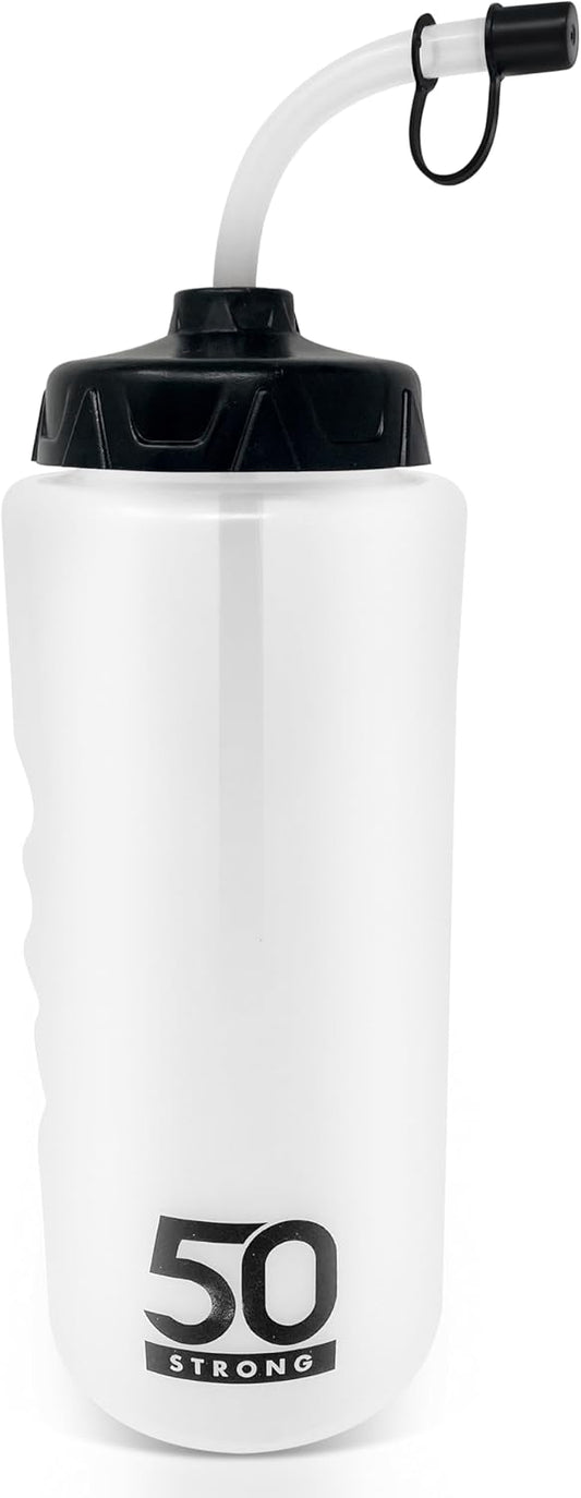 1 Liter Water Bottle with Straw | Hockey Water Bottle with Long Straw | Easy Squeeze Bottles + Built In Finger Grip | BPA-Free Sports Water Bottle for Football, Lacrosse & Boxing | Made in USA