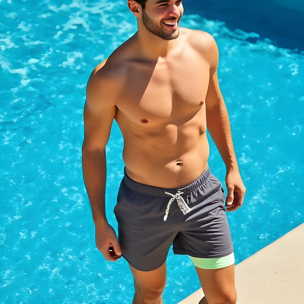 INGEAR Men's Athletic Stretch Workout Shorts Gym Quick Dry Running Trunks Boxer Lining