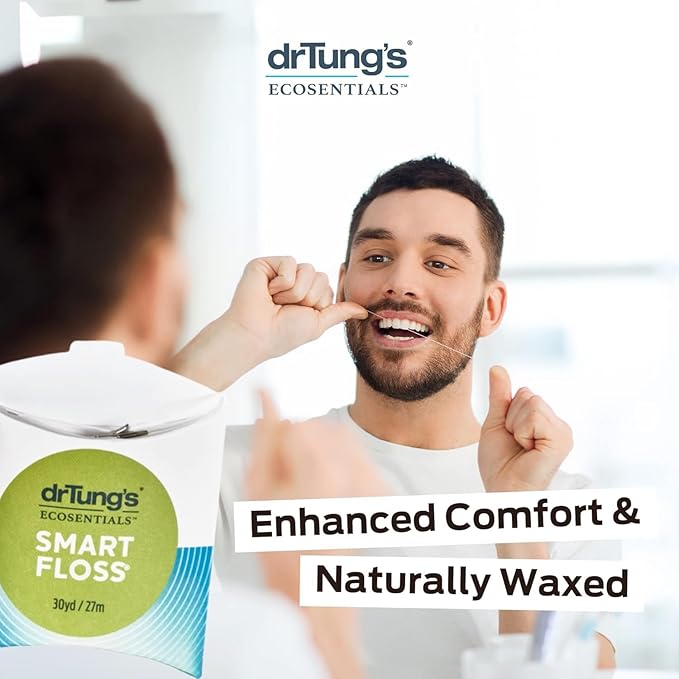 DrTung's Smart Floss - Natural Floss, PTFE & PFAS Free Floss, Gentle on Gums, Expands & Stretches, BPA Free Floss - Natural Dental Floss Cardamom Flavor (Pack of 12)