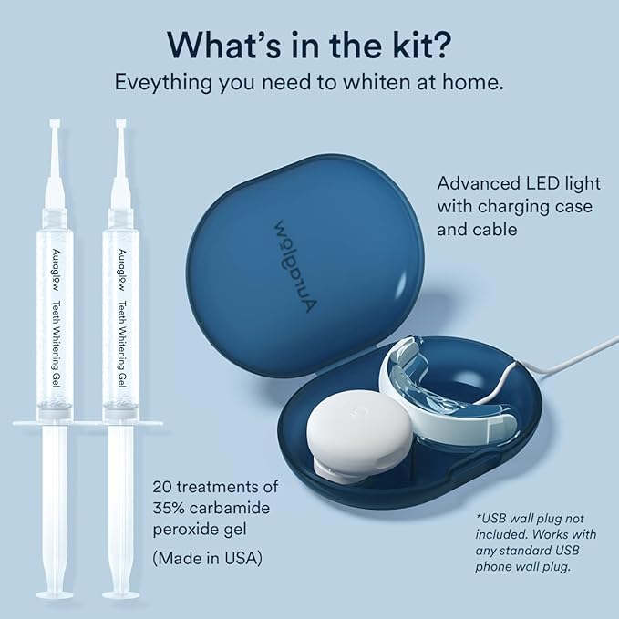 Auraglow Teeth Whitening Kit & 44% Teeth Whitening Gel Refill Pack