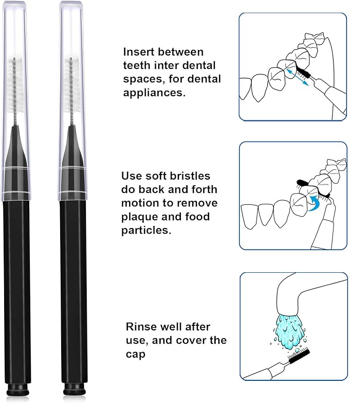 Patelai 50 Pieces Interdental Brush for Cleaner Braces Brush Toothpick Dental Tooth Flossing Head Oral Dental Hygiene Flosser Toothpick Cleaners Tooth Cleaning Tool(Black)